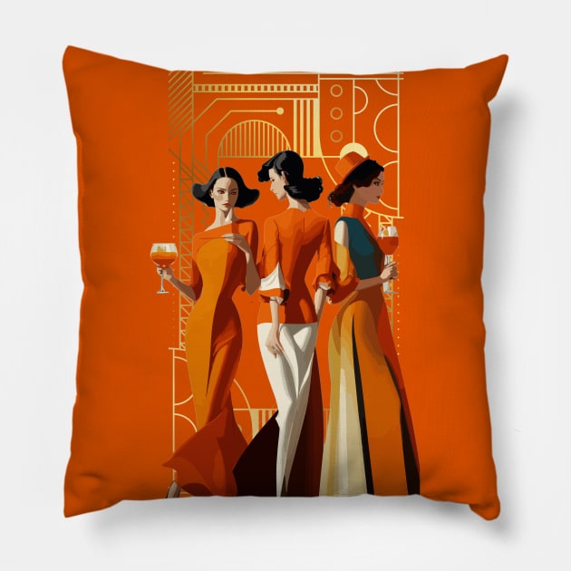 Three art deco women Pillow by CatCoconut-Art