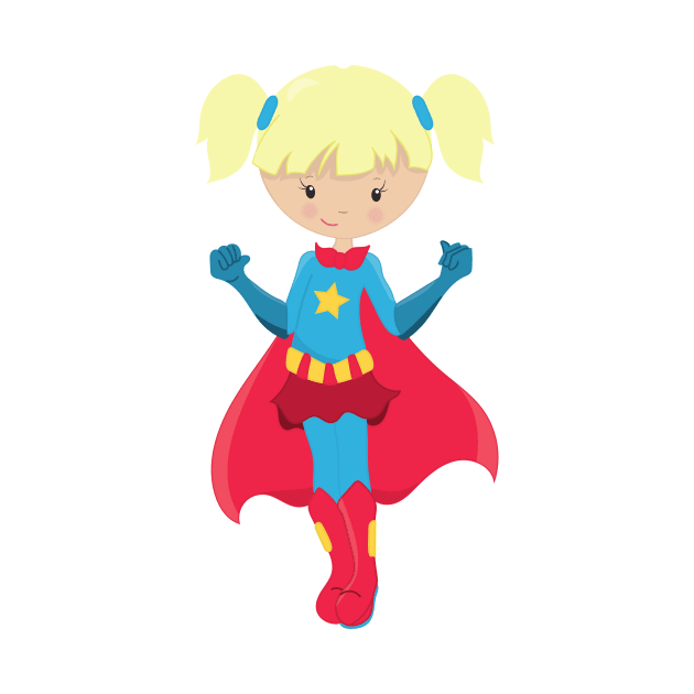 Superhero Girl, Cute Girl, Blonde Hair, Red Cape by Jelena Dunčević