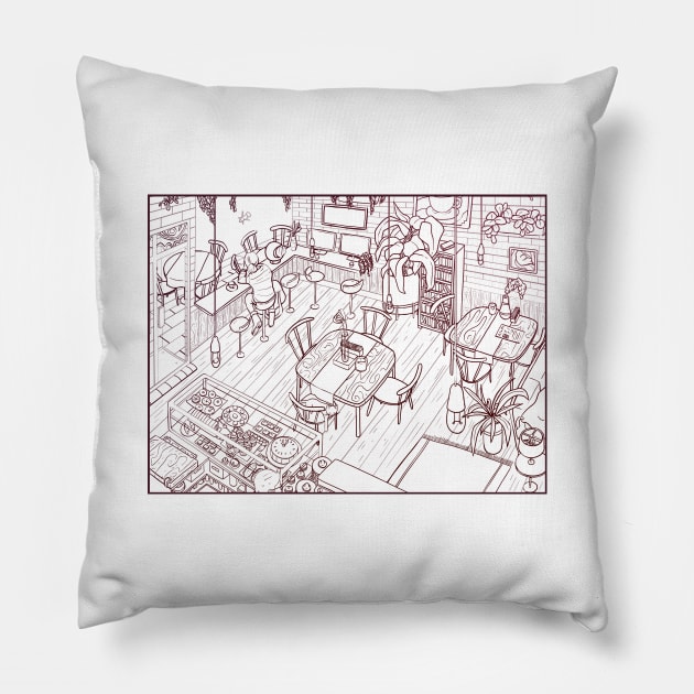 Space Cafe Colorless Pillow by Oreoballpandacat