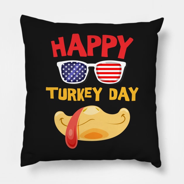Happy Turkey Day Funny for Boys Girls Kids Cute Turkey Face Pillow by TrendyStitch