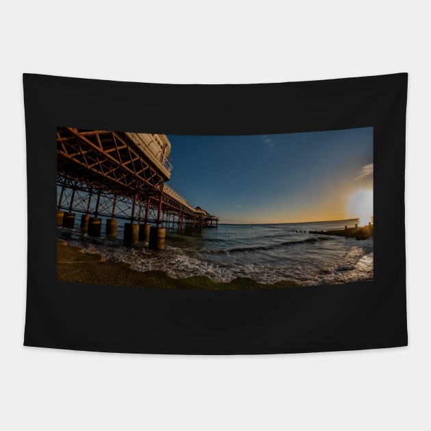 Fisheye view of Cromer beach at sunrise captured beside the Victorian pier Tapestry by yackers1