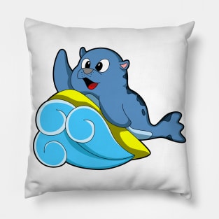 Seal at Surfing with Surfboard Pillow