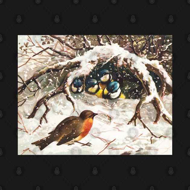 Vintage Christmas Postcard Depicting Birds in Snow by Oldetimemercan