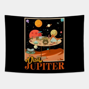 Retro Visit Planet Jupiter Mid Century Style Space Travel Tapestry