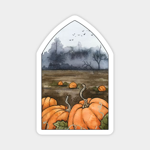 Pumpkin Patch Watercolor Painting Magnet by Ellen Wilberg