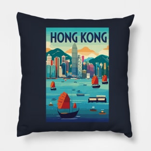 A Vintage Travel Art of Hong Kong - China Pillow