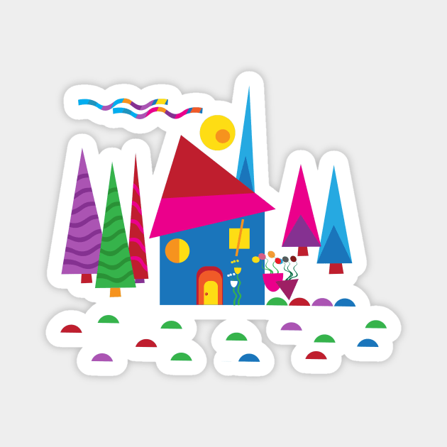 Little House in the Woods Kandinsky Style Illustration Magnet by oknoki