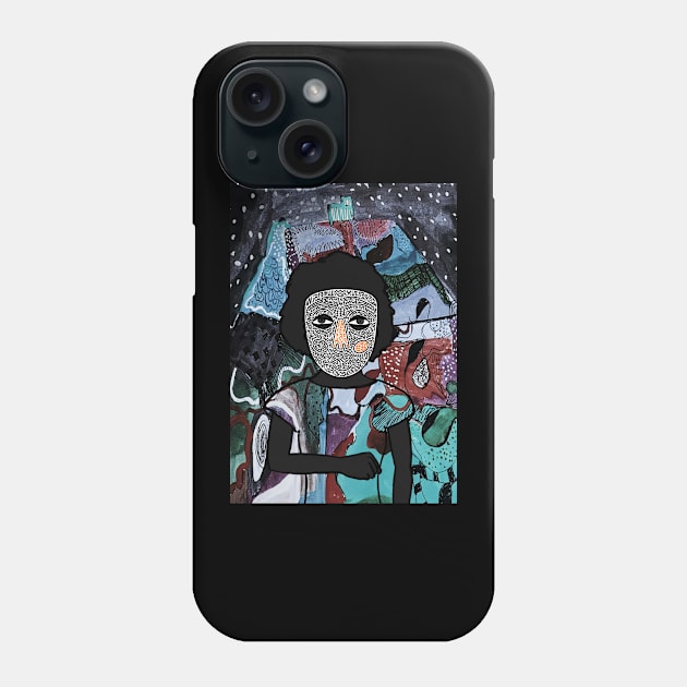 Experience Melancholia - A FemaleMask NFT with DoodleEye Color and Mystery NightGlyph Background Phone Case by Hashed Art