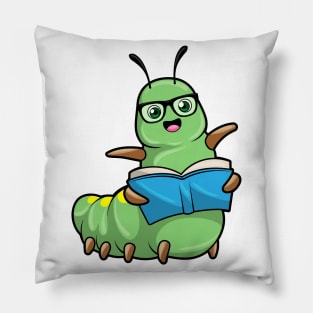 Caterpillar as Nerd with Book & Glasses Pillow