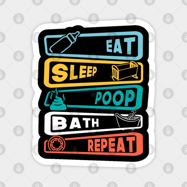 Eat, Sleep, Poop, Bath, Repeat Magnet by NoNameBoy