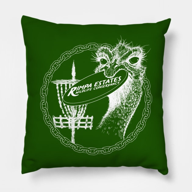 Rimpa Disc Golf Ostrich, WHITE PRINT Pillow by Uberfy