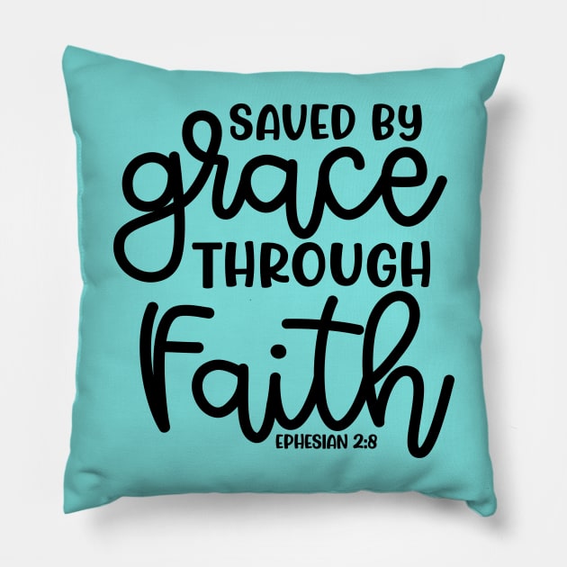 Saved By Grace Through Faith Christian Cute Pillow by GlimmerDesigns