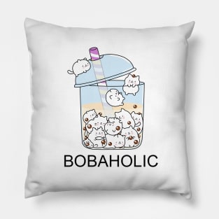 Chubby Bobaholic Cats Love Boba! Pillow