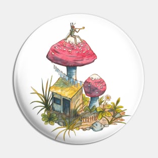 Little fairy on a mushroom - traditional watercolor painting Pin