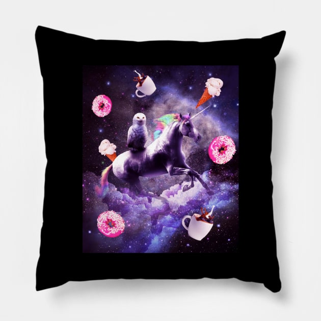 Outer Space Owl Riding Unicorn - Donut Pillow by Random Galaxy