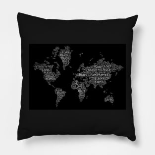 Black Lives Matter World Map Typography - Black Pillow