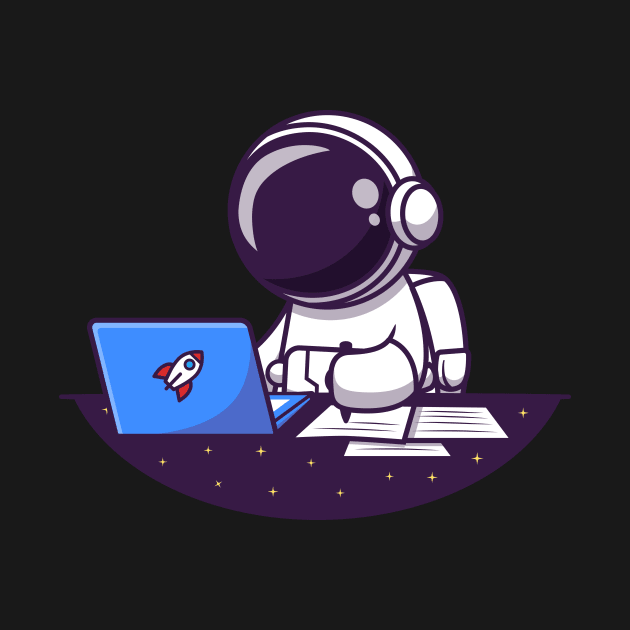 Astronaut Working On Laptop And Writing Cartoon by Catalyst Labs