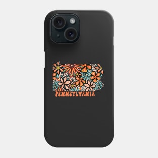 Pennsylvania State Design | Artist Designed Illustration Featuring Pennsylvania State Filled With Retro Flowers with Retro Hand-Lettering Phone Case