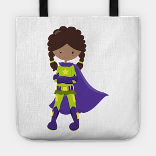 African American Girl, Superhero Girl, Purple Cape Tote