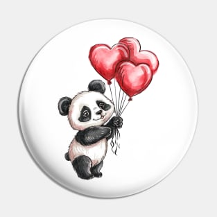 Valentine Panda Bear Holding Heart Shaped Balloons Pin