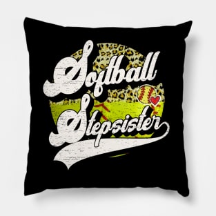 Softball Stepsister Vintage Leopard Softball Family Matching Pillow