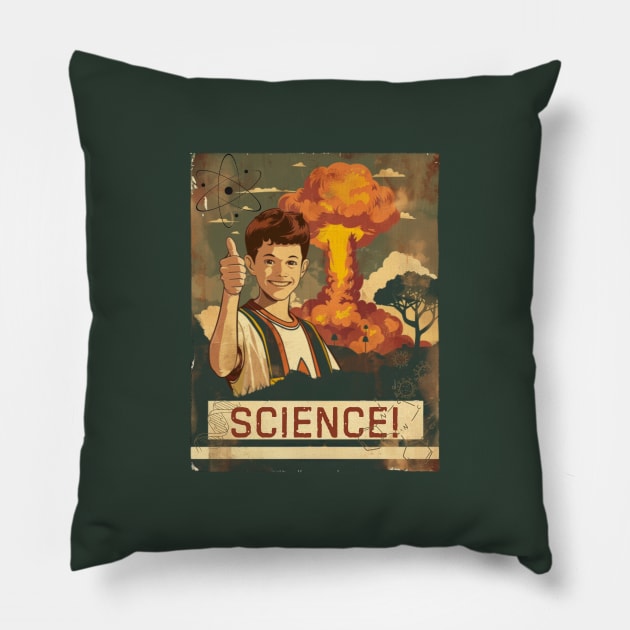 Science, retro style, explosion, atomic bomb Pillow by Pattyld