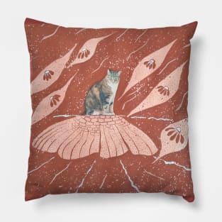 Cat in the Magic garden. Mixed media art. Pillow