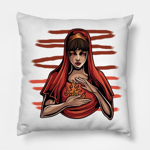 Red woman with fire hands Pillow by nsmar4211