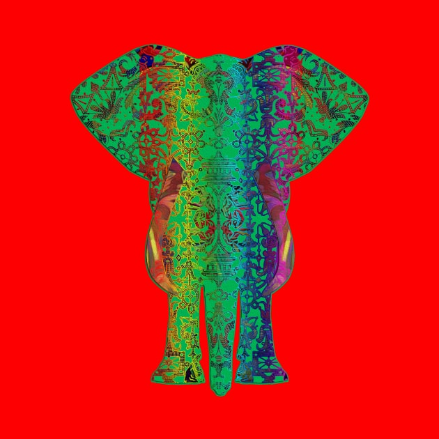 Rainbow Green Elephant on Red V.2 by Diego-t