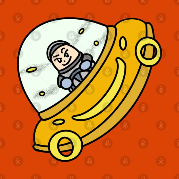 Cartoon boy flying space ship by Andrew Hau