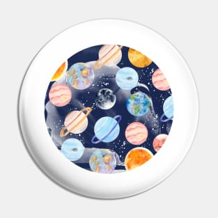 Planets | Watercolor | Navy Texture Pin