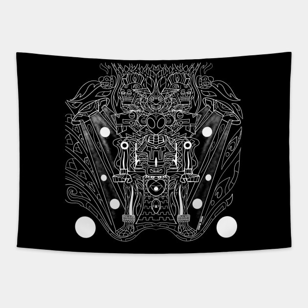 alien aztec knight in mictlan underworld throne ecopop art