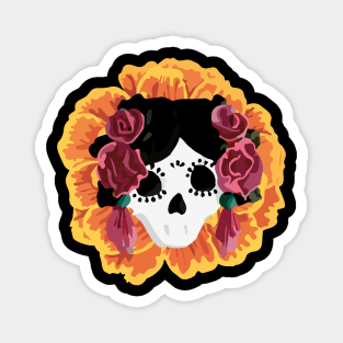 Catrina frida mexican kawaii cute sugar skull mexican style mexican flower marigold skeleton Magnet