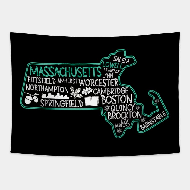 Massachusetts Lowell cute map Salem Lowell Lawrence Lynn Springfield Tapestry by BoogieCreates