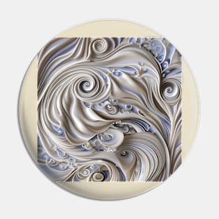 Swirly Flowing Ivory And Cobalt Curlicues Pin