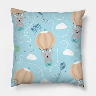 Born to fly bunny blue background Pillow