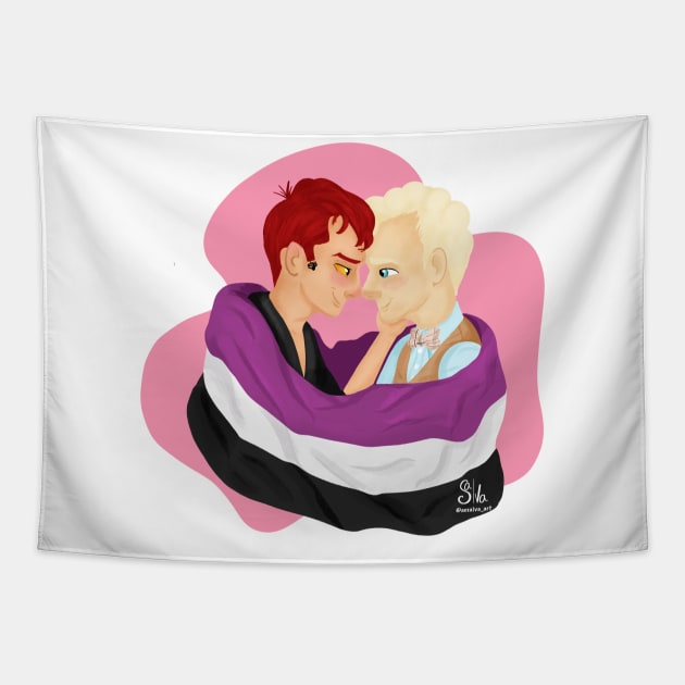 Crowley and Aziraphale Ace Pride Flag Tapestry by AC Salva