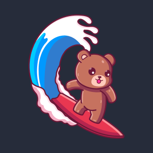 Cute brown bear surfing summer vacation T-Shirt