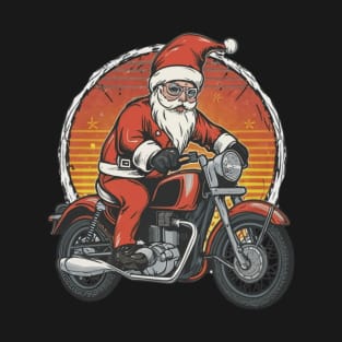 Santa Claus on a vintage motorcycle,target team member, dart lover, bullseye, bullseye shop, target team member new, christmas  for kids, red, target employee, retail, employees, dartboard, fulfillment, funny dog, cute puppy T-Shirt