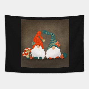 Two Autumn Tomte with Long White Beards and Knitted Hats Tapestry