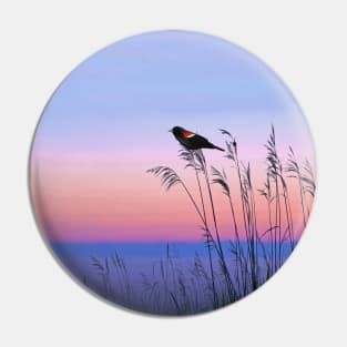 Red Winged Blackbird and Evening Sky Pin