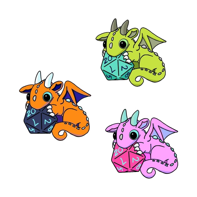 Trio of Orange Dice Goblin Dragon Babies by Winging-It