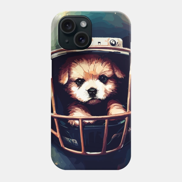 Cute dog puppy in football helmet Phone Case by TomFrontierArt