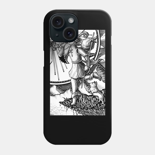 The Fool Tarot - Black Outline Phone Case by Nat Ewert Art