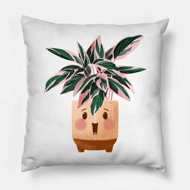 Cute Plant Illustration, Calathea Triostar Illustration Pillow by Gush Art Studio 1