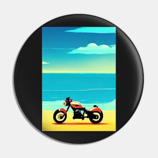 CLASSIC RETRO STYLE MOTORCYCLE ON A BEACH Pin