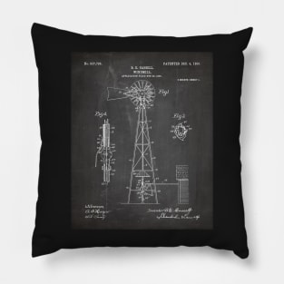 Windmill Patent - Farmer Rancher Country Farmhouse Art - Black Chalkboard Pillow