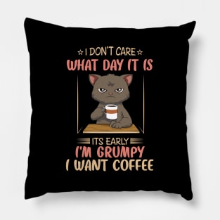 Funny Angry Cat Coffee Lover Feline Morning Animal Pillow