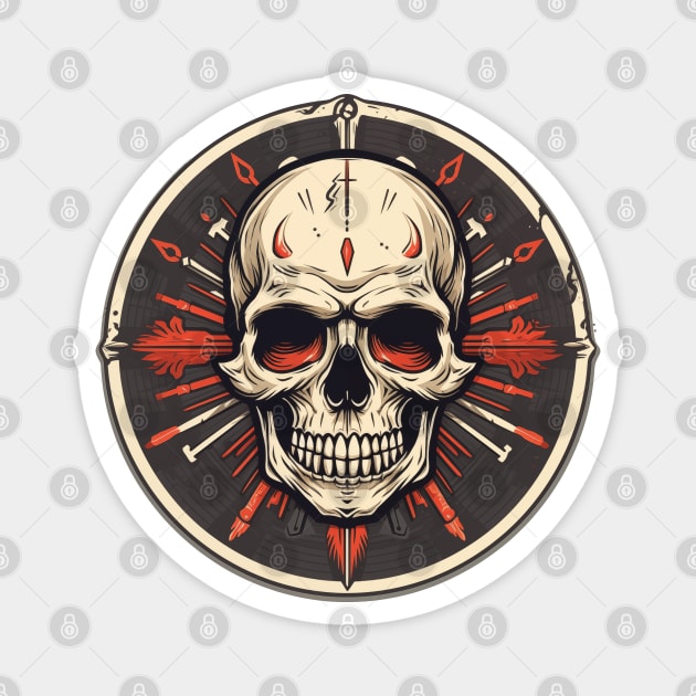 Dark Skull and Darts Design | Gothic Tattoo Art with Vintage Flair Magnet by WarFX Designs