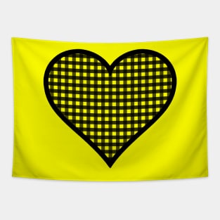 Yellow and Black Gingham Heart Tapestry